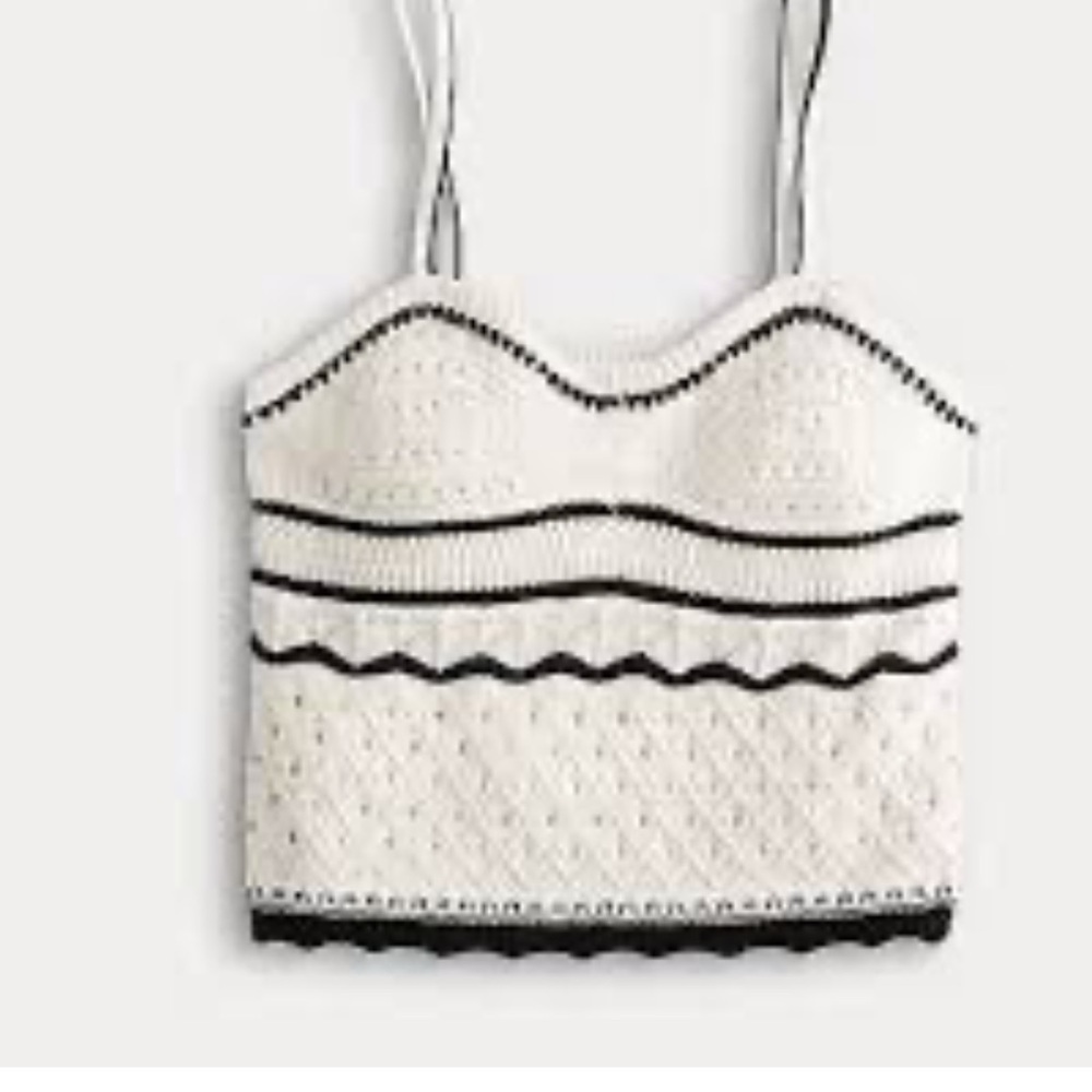 Pink Republic Cream and black trim crocheted pointelle pattern tank top - Picture 2 of 8